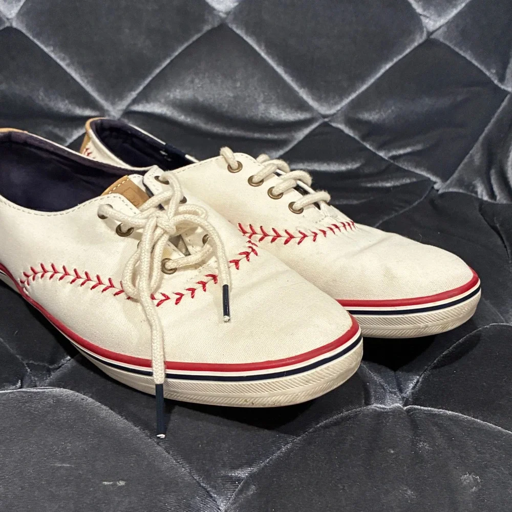 Keds Champion‎ Baseball Stitch Sneakers Womens 7.5 White Canvas Low Top WF52476